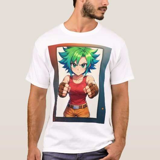 Fierce Fighter Girl – Anime Warrior Art T-Shirt (Vorderseite)