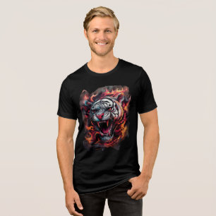 Fierce Flaming Tiger Art Print Tri-Blend Shirt