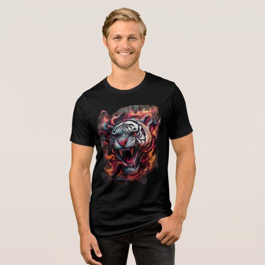 Fierce Flaming Tiger Art Print Tri-Blend Shirt (Vorderseite voll)