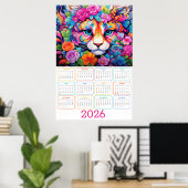Fierce & Flourished: 2026 Tiger Wall Calendar Poster (Heimbüro)