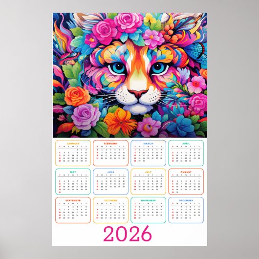 Fierce & Flourished: 2026 Tiger Wandkalender Poster (Vorne)