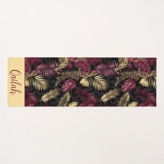 Fierce Flow Burgundy, Gold & Jungle Vibes Yogamatte (Vorderseite (Horizontal))