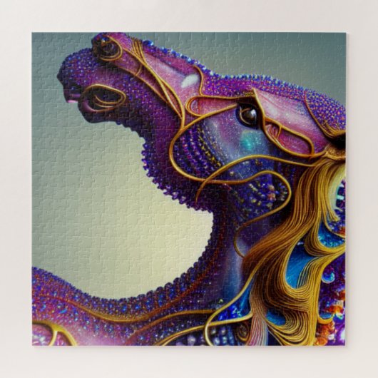 Fierce Fractural Gems Horse Head Intensive Abstrak Puzzle (Horizontal)