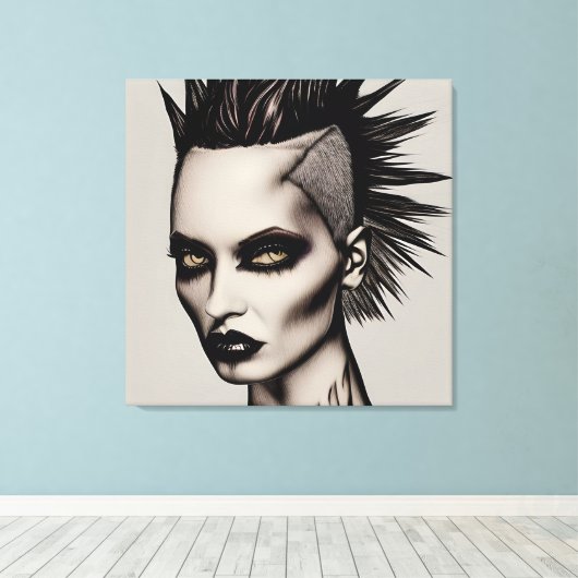 Fierce Frau in Mohawk und Piercings Gothic Punk Leinwanddruck (Insitu (Holzboden))