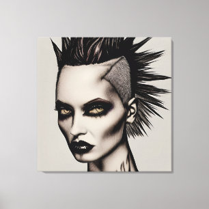 Fierce Frau in Mohawk und Piercings Gothic Punk Leinwanddruck