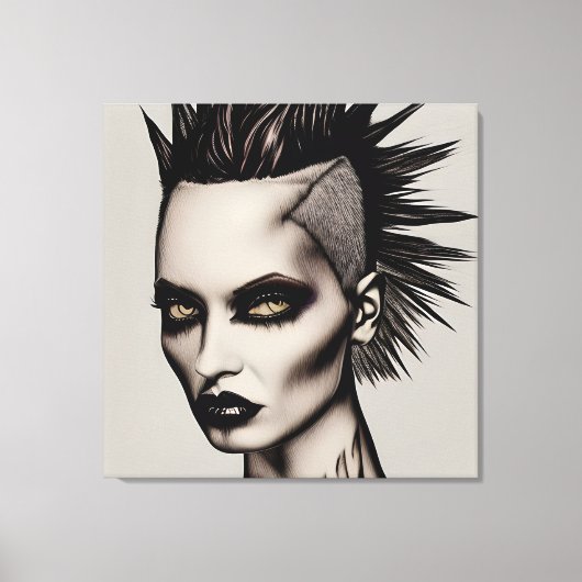 Fierce Frau in Mohawk und Piercings Gothic Punk Leinwanddruck (Vorderseite)