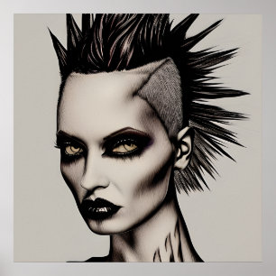 Fierce Frau in Mohawk und Piercings Gothic Punk Poster