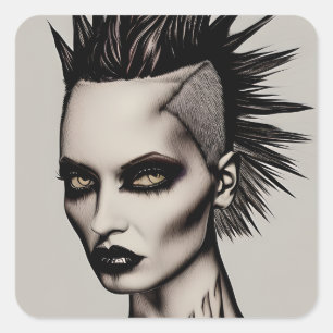 Fierce Frau in Mohawk und Piercings Gothic Punk Quadratischer Aufkleber