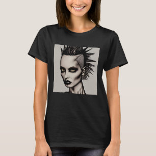 Fierce Frau in Mohawk und Piercings Gothic Punk T-Shirt