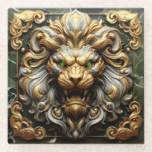 Fierce Golden Lion mit smaragdgrünen Akzenten Glasuntersetzer (Vorderseite)