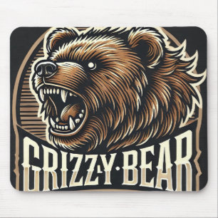 Fierce Grizzly Bear Illustration Mousepad