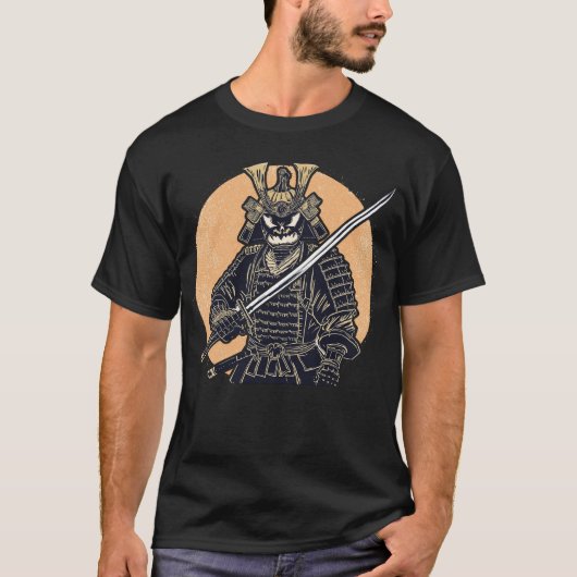 Fierce Halloween Pumpkin Samurai Warrior Design T-Shirt (Vorderseite)