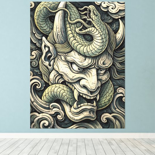 Fierce Horned Demon Serpent Storm Pop Art Leinwanddruck (Insitu (Holzboden))