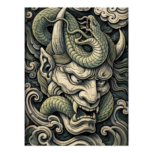 Fierce Horned Demon Serpent Storm Pop Art Poster (Vorderseite)