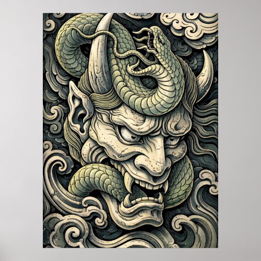 Fierce Horned Demon Serpent Storm Pop Art Poster (Vorne)