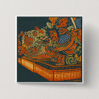 Fierce Kabuki Warriors – Japanese Woodblock Spirit Button