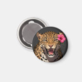 Fierce Leopard Pink Flower Keychain Magnet (Vorderseite/Rückseite)