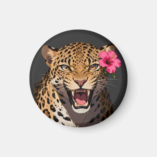 Fierce Leopard Pink Flower Keychain Magnet (Vorne)