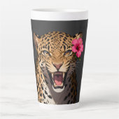 Fierce Leopard Pink Flower Keychain Milchtasse (Vorderseite)