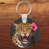 Fierce Leopard Pink Flower Keychain Schlüsselanhänger (Vorderseite)