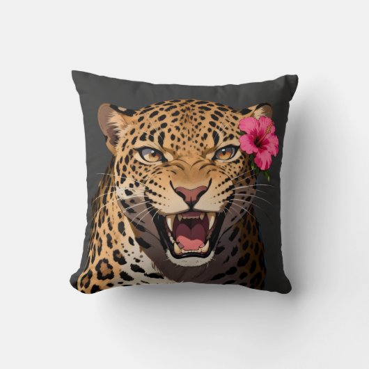 Fierce Leopard Pink Flower Pillow Kissen (Vorderseite)