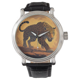 Fierce Leopard Prowling at Sunset Armbanduhr