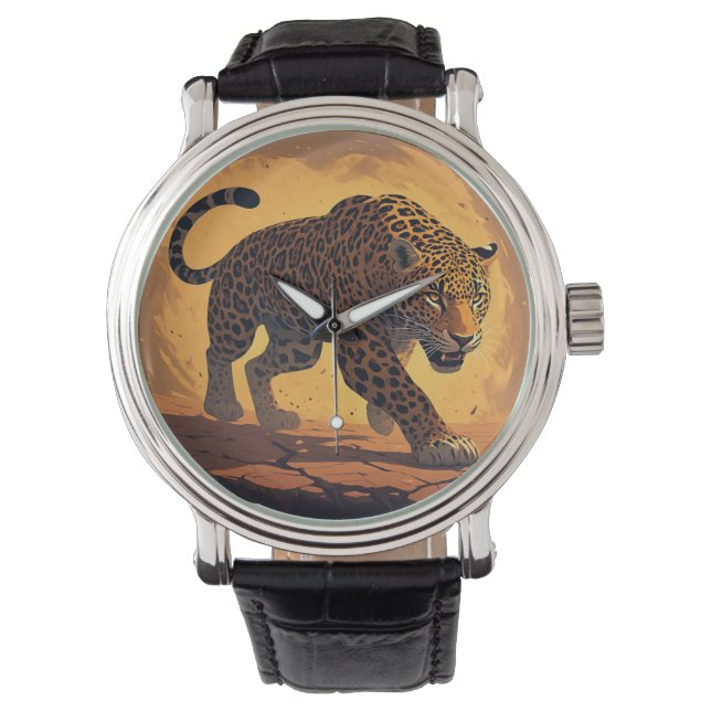 Fierce Leopard Prowling at Sunset Armbanduhr (Vorderseite)