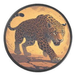 Fierce Leopard Prowling at Sunset Eishockey Puck