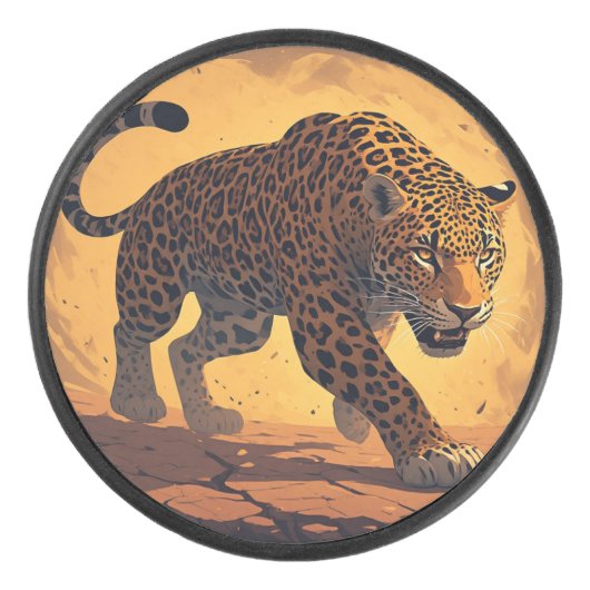 Fierce Leopard Prowling at Sunset Eishockey Puck (Vorderseite)