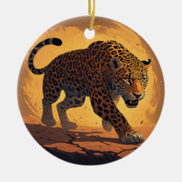Fierce Leopard Prowling at Sunset Keramik Ornament