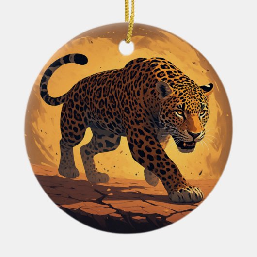 Fierce Leopard Prowling at Sunset Keramik Ornament (Vorne)