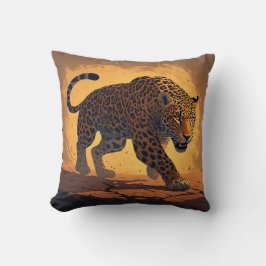 Fierce Leopard Prowling at Sunset Kissen