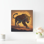 Fierce Leopard Prowling at Sunset Quadratische Wanduhr (Zuhause)