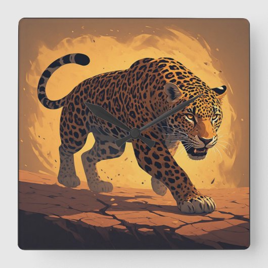 Fierce Leopard Prowling at Sunset Quadratische Wanduhr (Vorderseite)