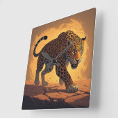 Fierce Leopard Prowling at Sunset Quadratische Wanduhr (Winkel)