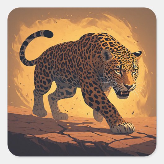 Fierce Leopard Prowling at Sunset Quadratischer Aufkleber (Vorderseite)