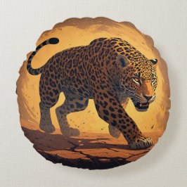 Fierce Leopard Prowling at Sunset Rundes Kissen