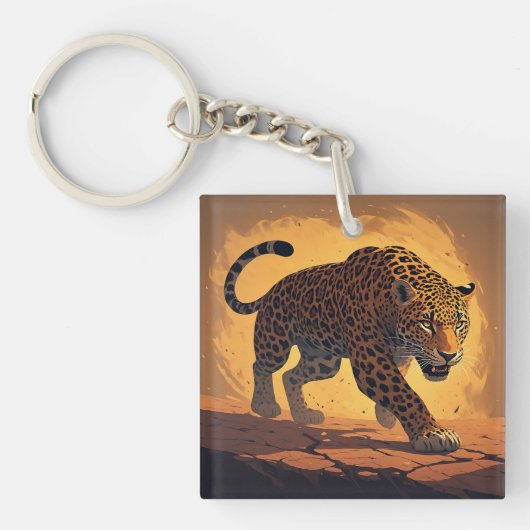 Fierce Leopard Prowling at Sunset Schlüsselanhänger (Vorderseite)
