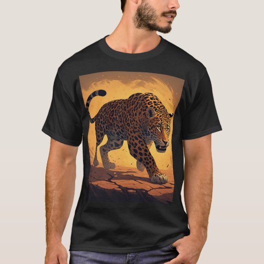 Fierce Leopard Prowling at Sunset T-Shirt (Vorderseite)