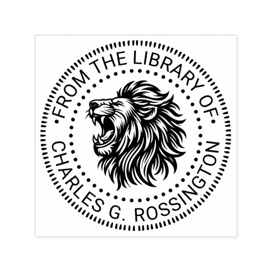 Fierce Lion Head Baring Teeth Library Name Permastempel (Design)