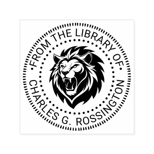 Fierce Lion Head Baring Teeth Library Name Permastempel (Design)