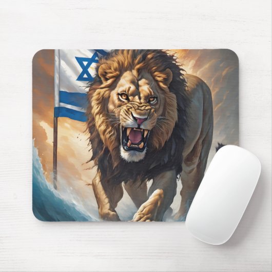 Fierce Lion mit israelischer Flagge Mousepad (Mit Mouse)
