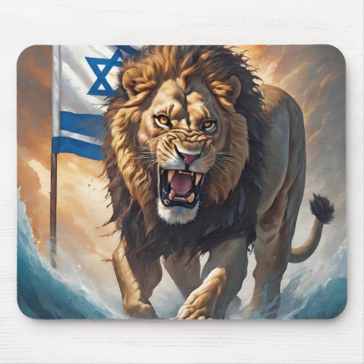 Fierce Lion mit israelischer Flagge Mousepad (Vorne)