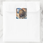 Fierce Lion mit israelischer Flagge Quadratischer Aufkleber (Tasche)