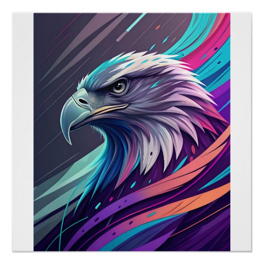 Fierce Neon Eagle — Stilisierter Kopf mit geometri Poster (Vorderseite)