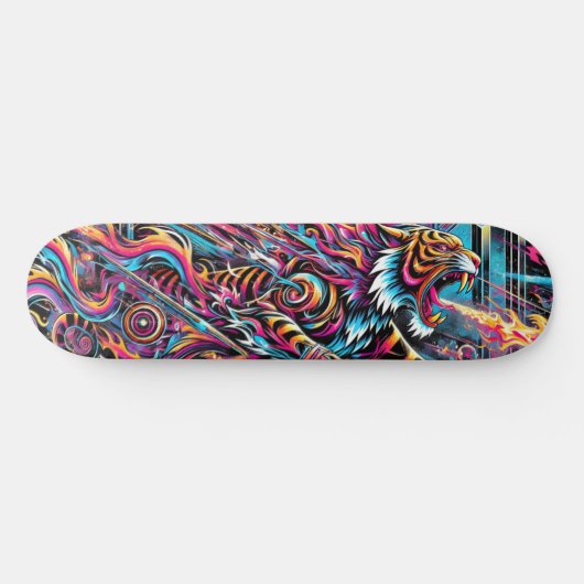 Fierce Neon Tiger Cosmic Skateboard Skate Deck (Horizontal)