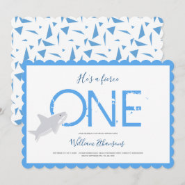 Fierce One Blue White Shark Animal First Birthday Einladung