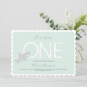 Fierce One Green White Hai Tier ersten Geburtstag Einladung (Stehend Vorderseite)