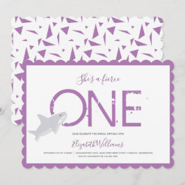 Fierce One Lila Shark Animal First Birthday Invi Einladung