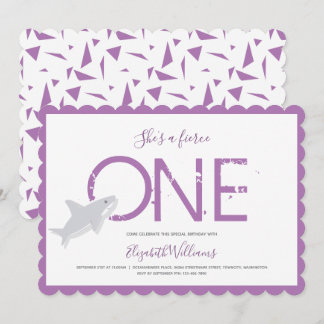 Fierce One Lila Shark Animal First Birthday Invi Einladung